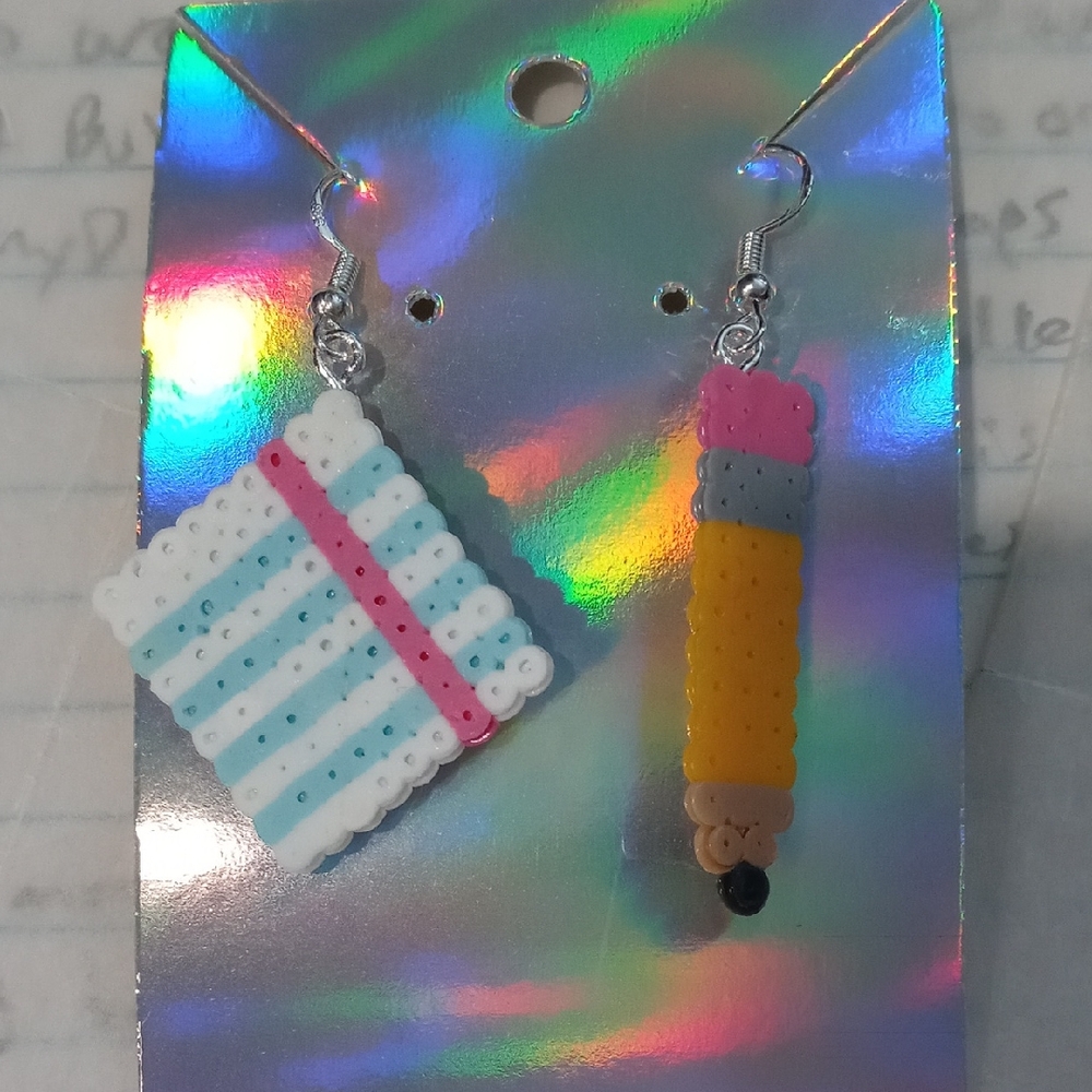 Playful Beaded Pencil and Notebook Earrings